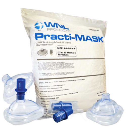 Practi-MASK® Adult/Child CPR Training Mask & Valve Combo Pack (Pacote com 10)