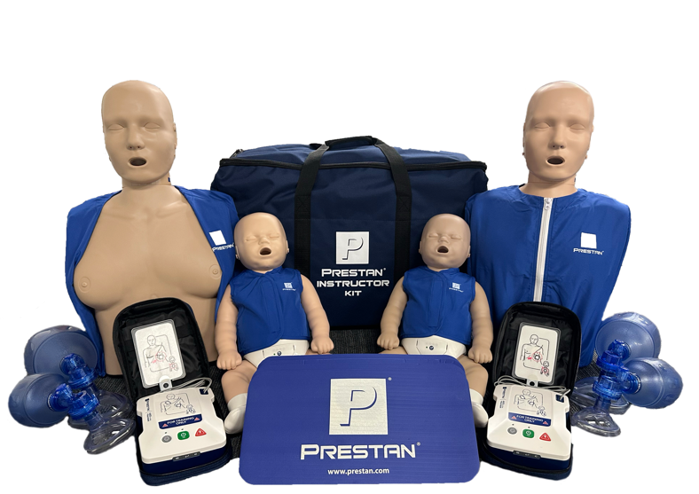 Kit Instrutor PRESTAN com manequins adulto infantil DEA e acessórios para treinamento de RCP