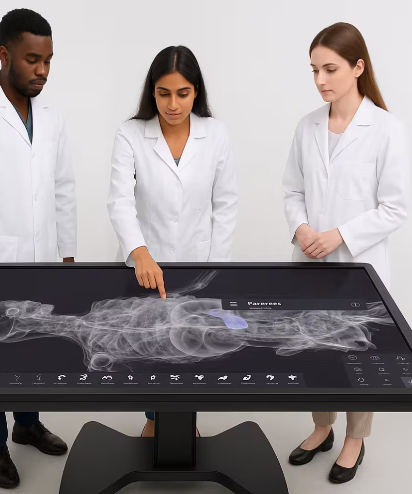 Mesa Anatômica 3D Interativa com tela touchscreen 4K para ensino de anatomia humana e simulação clínica