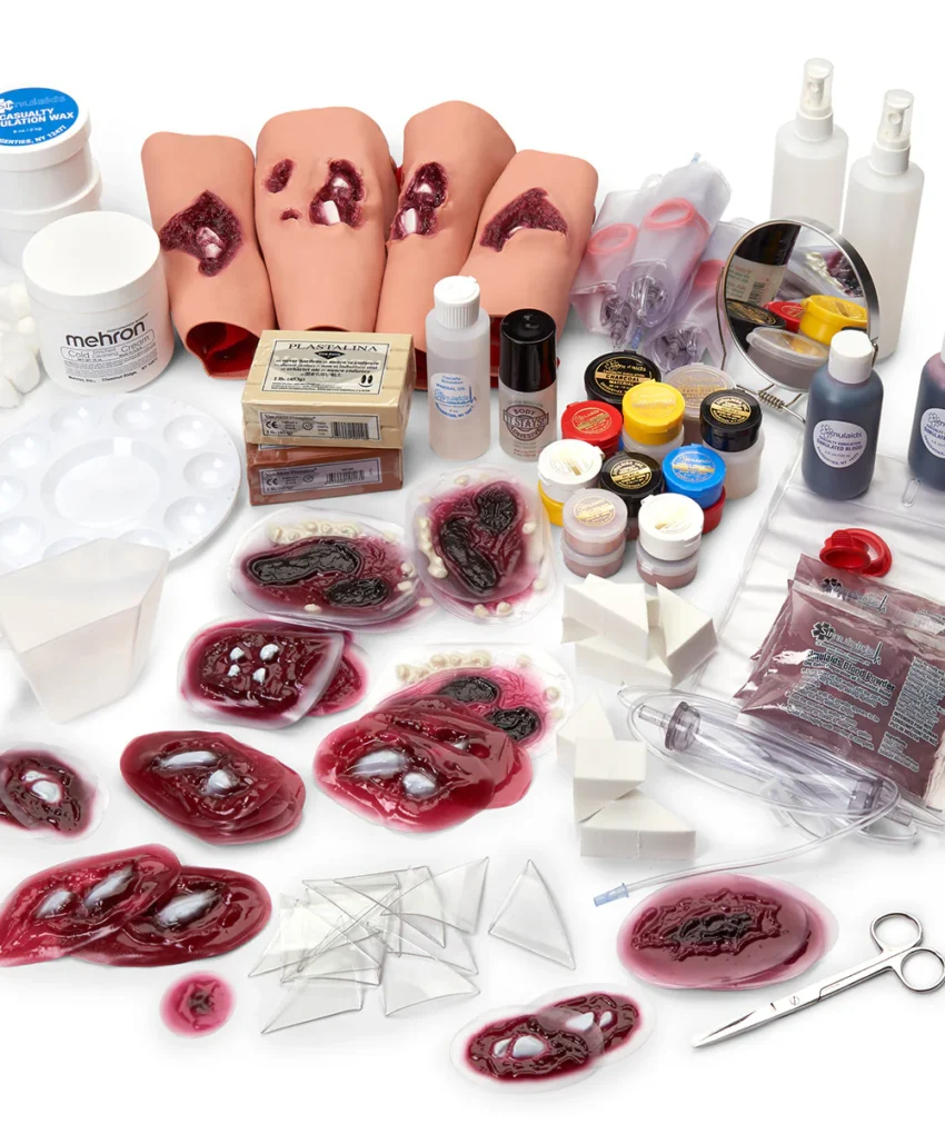 Kit de simulação de trauma militar com feridas balísticas e efeitos de moulage para treinamento emergencial